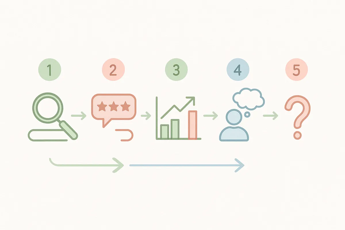 AI를 활용하여 봄 고객의 궁금증을 찾는 5단계 과정을 보여주는 인포그래픽