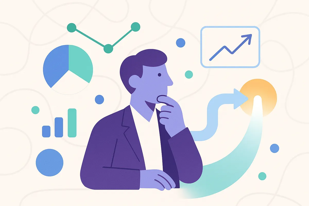 복잡한 시장 데이터를 분석하여 의사결정을 내리는 사람의 모습