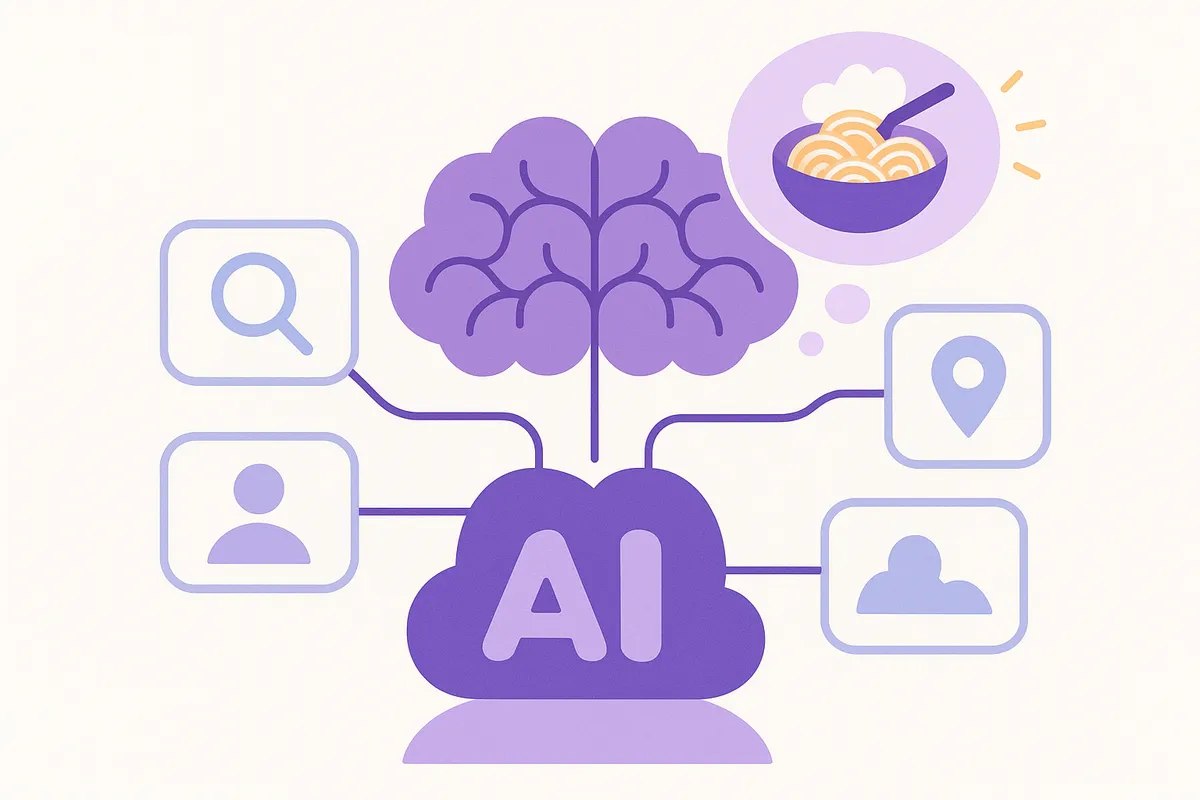 AI가 고객의 검색 기록, 위치, 행동 패턴 등을 분석하여 숨은 의도를 파악하는 개념도