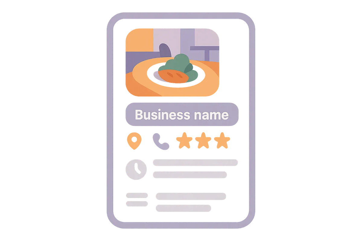 최적화된 온라인 비즈니스 프로필(네이버 플레이스/구글 비즈니스 프로필)을 보여주는 일러스트