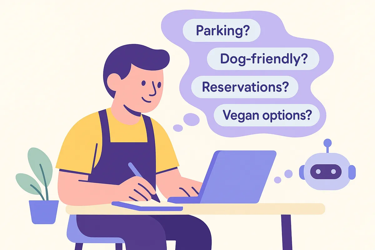 소상공인이 고객의 자주 묻는 질문(FAQ)을 정리하여 AI 학습 자료를 만드는 일러스트