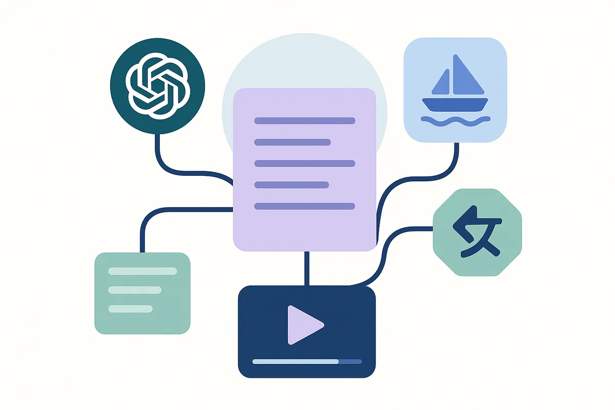 콘텐츠 기획을 위한 AI 툴킷의 연결된 흐름을 보여주는 일러스트레이션