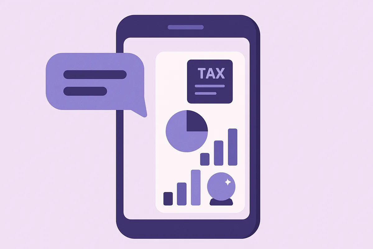 대화형 AI가 세무 데이터를 분석하고 예측하는 모바일 앱 일러스트