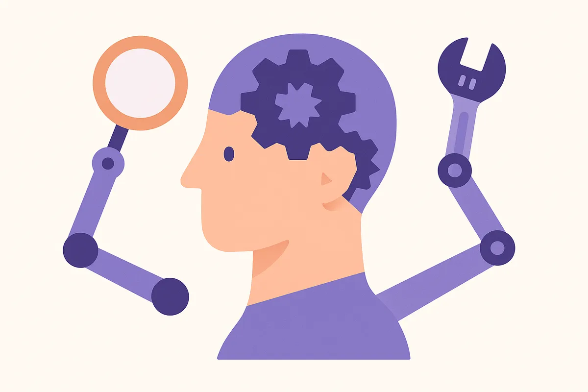 AI의 두뇌를 예리하게 만드는 프롬프트 최적화와 최신 정보 및 편리한 도구를 공급하는 확장 프로그램을 은유하는 일러스트