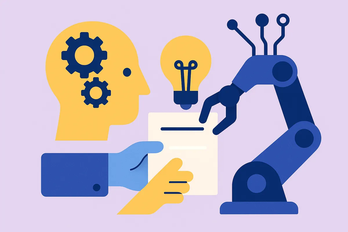 인간의 전략적 사고와 AI의 빠른 실행력이 결합된 하이브리드 워크플로우를 보여주는 일러스트